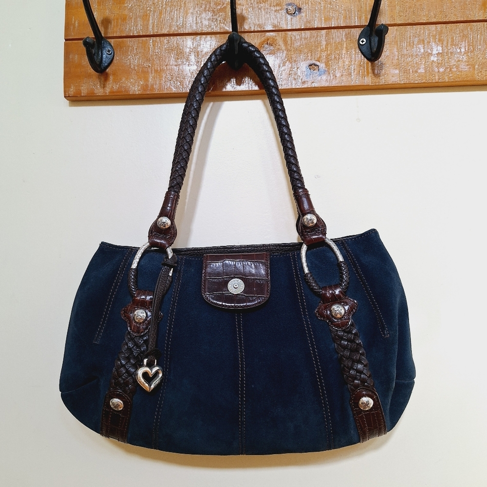 Brighton Serena Brown Leather Blue Suede Handbag
